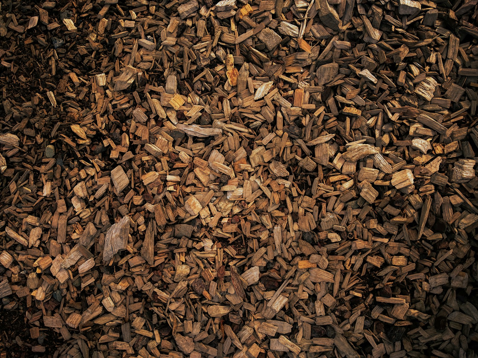 Grand tas de copeaux de bois bruns